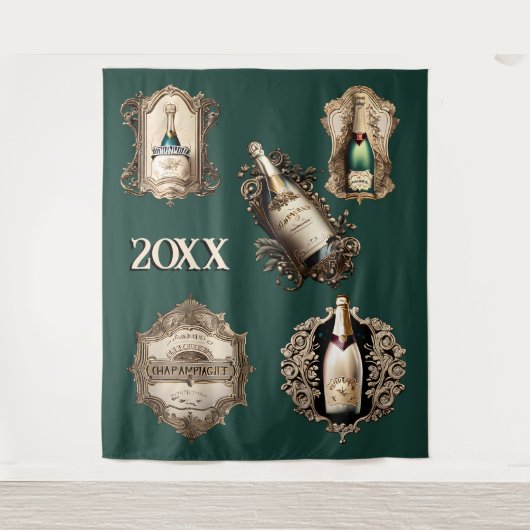 Nieuwjaar shimmer mousserende wijn feestelijke doe wandkleed (Voorkant)