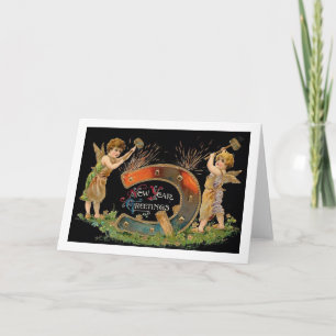 Nieuwjaar Smederij Engelen Vintage Feestdagen Kaart