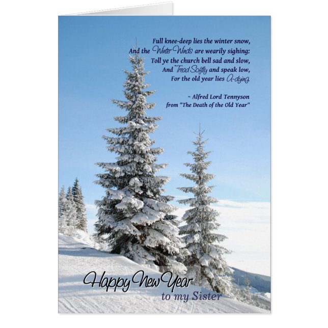 Nieuwjaar sneeuw op coniferen voor Sister Tennyson (Voorkant)