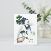 Nieuwjaar Sneeuwman met Lucky Pig Feestdagenkaart (Staand voorkant)