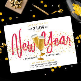 Nieuwjaar Sparkling Champagne Gold Confetti Kaart
