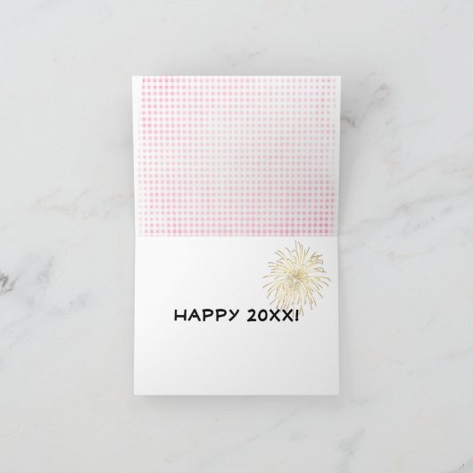 Nieuwjaar Tabby Cat op Gingham Kaart (Binnen)