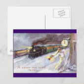 Nieuwjaar tijd en opleiding Vintage Feestdagenkaart (Voorkant / Achterkant)