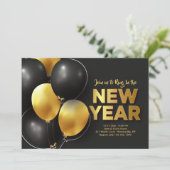 Nieuwjaar uitnodiging voor zwart en goud (Staand voorkant)