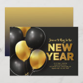 Nieuwjaar uitnodiging voor zwart en goud (Voorkant / Achterkant)
