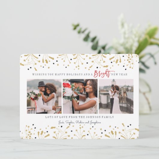 Nieuwjaar Vakantie | Vuurwerk | Kaart van 3 Foto's (Staand voorkant)