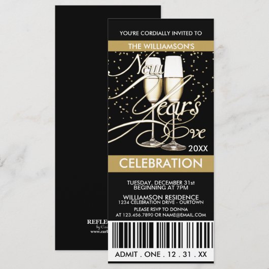 Nieuwjaar van Champagne/Confetti Kaart (Voorkant / Achterkant)