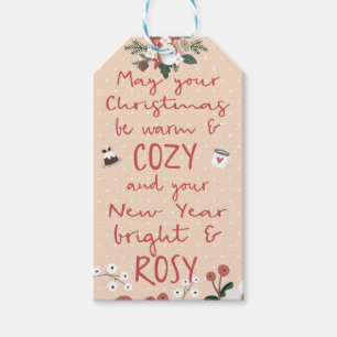 Nieuwjaar van Cozy Kerstrosy Cadeaulabel