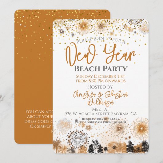 Nieuwjaar van de Beach Party Kaart (Voorkant / Achterkant)