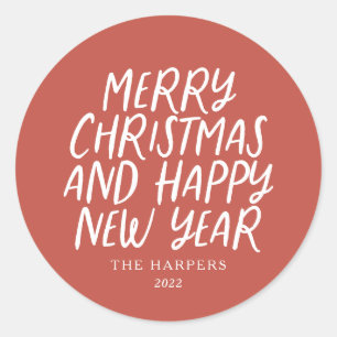 Nieuwjaar van de roodbruine kerst ronde sticker