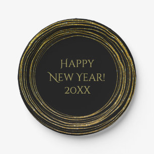 Nieuwjaar van de zwarte goudglitter van New Year Papieren Bordje