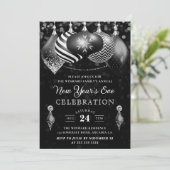 Nieuwjaar van Elegant Black en White Winter Bauble Kaart (Staand voorkant)