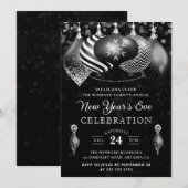 Nieuwjaar van Elegant Black en White Winter Bauble Kaart (Voorkant / Achterkant)