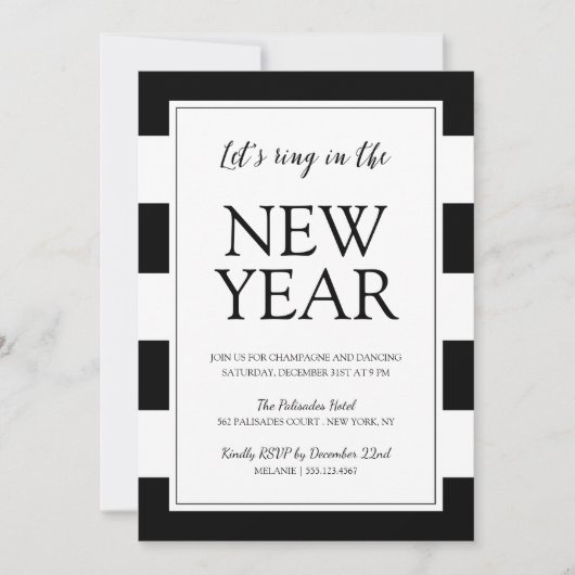 Nieuwjaar van het moderne zwart-wit kaart (Voorkant)