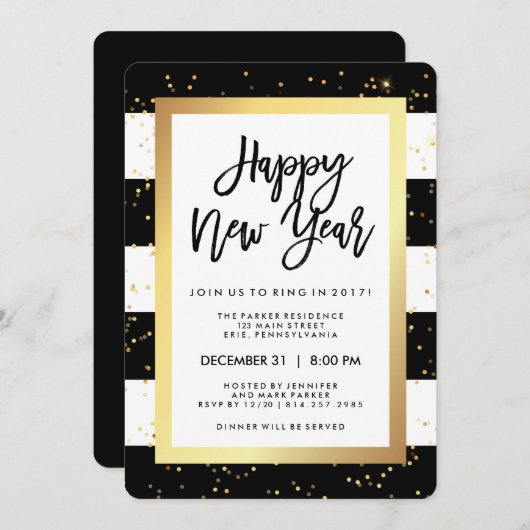 Nieuwjaar van het moderne zwarte wit en goud kaart (Voorkant / Achterkant)
