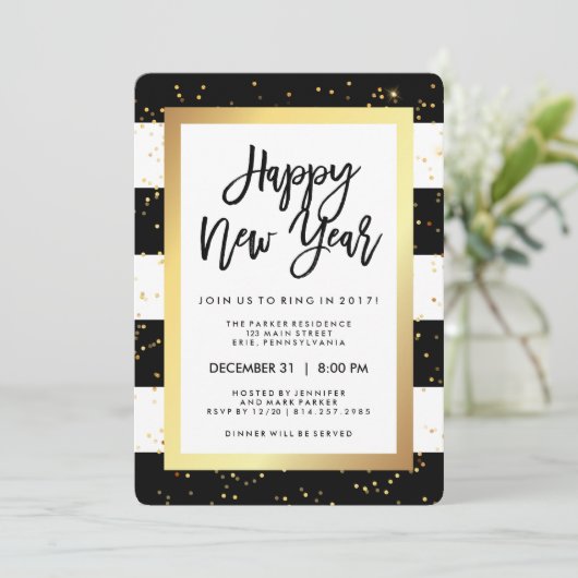 Nieuwjaar van het moderne zwarte wit en goud kaart (Staand voorkant)