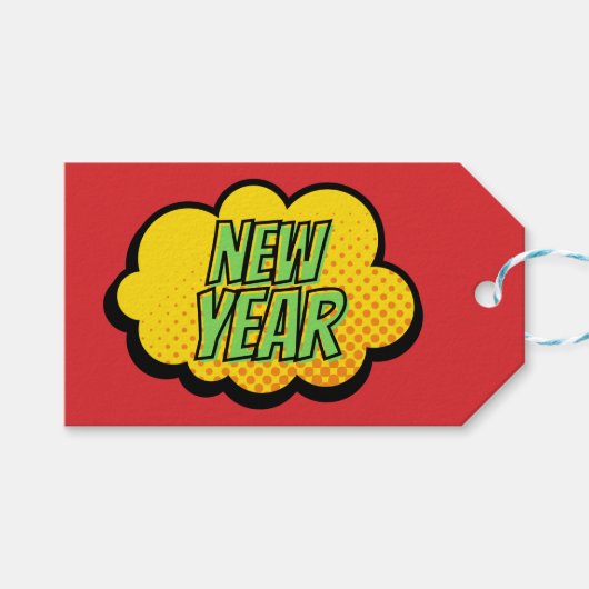 Nieuwjaar van stripstijl Retro Cadeaulabel (Voorkant (Horizontaal))