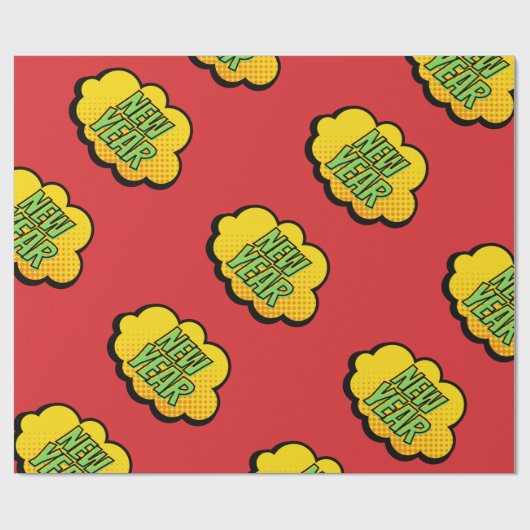 Nieuwjaar van stripstijl Retro Cadeaupapier (Vlak)