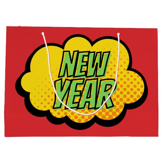 Nieuwjaar van stripstijl Retro Groot Cadeauzakje (Achterkant)