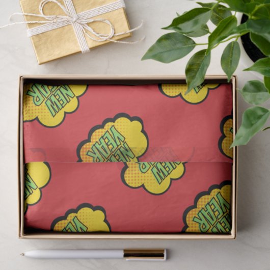 Nieuwjaar van stripstijl Retro Tissuepapier (Geschenk)