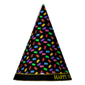 Nieuwjaar veelkleurige zoete beren op zwart feesthoedjes (Links)