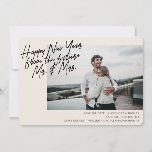 Nieuwjaar Verloving Save the Date Creme Feestdagenkaart (Voorkant)