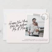 Nieuwjaar Verloving Save the Date Creme Foto Feestdagenkaart (Voorkant)