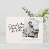 Nieuwjaar Verloving Save the Date Creme Foto Feestdagenkaart (Staand voorkant)