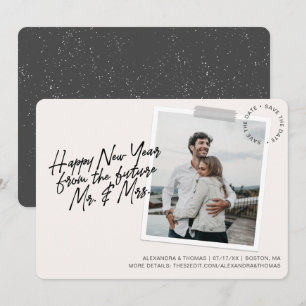 Nieuwjaar Verloving Save the Date Creme Foto Feestdagenkaart