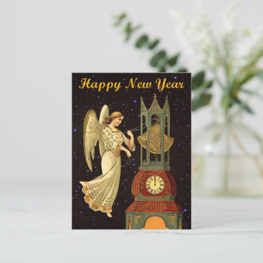 nieuwjaar vintage engel feestdagenkaart (Staand voorkant)