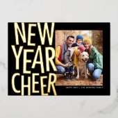 Nieuwjaar vreugde feest goud één foto confetti folie feestdagenkaart (Voorkant)