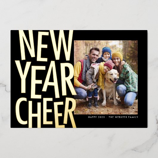 Nieuwjaar vreugde feest goud één foto confetti folie feestdagenkaart (Voorkant)