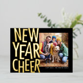 Nieuwjaar vreugde feest goud één foto confetti folie feestdagenkaart (Staand Voorkant)