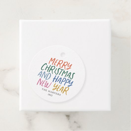 Nieuwjaar vrolijk kleurrijk kerstfeest bedankjes labels (In situ)