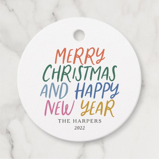 Nieuwjaar vrolijk kleurrijk kerstfeest bedankjes labels (Voorkant)