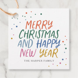 Nieuwjaar vrolijk kleurrijk kerstfeest bedankjes labels