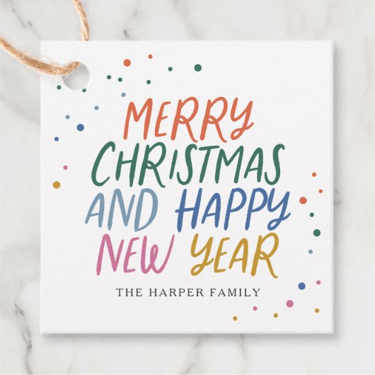 Nieuwjaar vrolijk kleurrijk kerstfeest bedankjes labels (Voorkant)