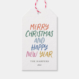 Nieuwjaar vrolijk kleurrijk kerstfeest cadeaulabel