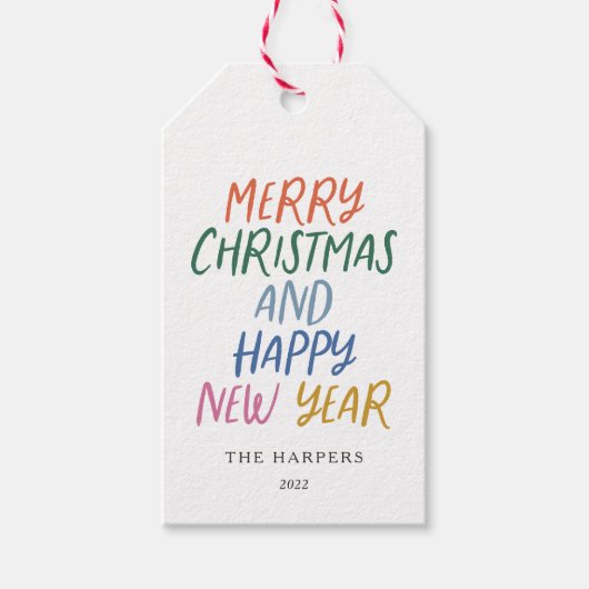 Nieuwjaar vrolijk kleurrijk kerstfeest cadeaulabel (Voorkant)