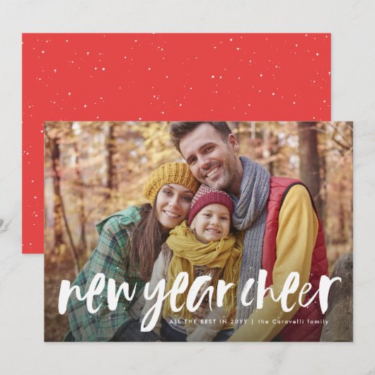 Nieuwjaar vrolijk speeltje moderne fotokaart feestdagenkaart (Voorkant / Achterkant)