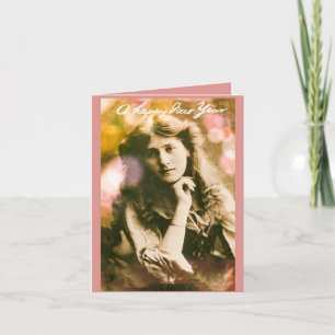 Nieuwjaar Vrouw In Roze Kaart