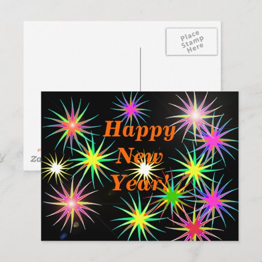 Nieuwjaar vuurwerk Flash op zwart Feestdagenkaart (Voorkant / Achterkant)