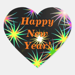 Nieuwjaar vuurwerk Flash op zwart Hart Sticker