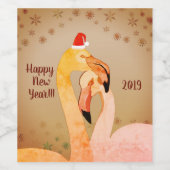 Nieuwjaar Wijnlabel Flamingo Birds Wijn Etiket (Enkel label)