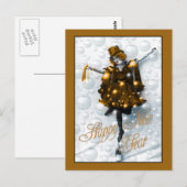 Nieuwjaar wil meisje van  feestdag in goud briefkaart (Voorkant / Achterkant)
