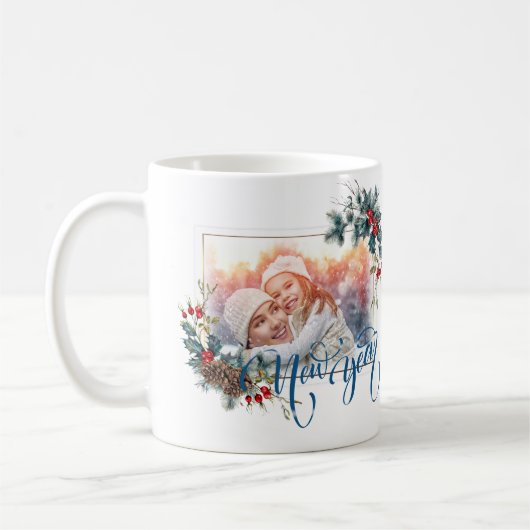 Nieuwjaar Winter foto in blauwe stijl Koffiemok (Links)