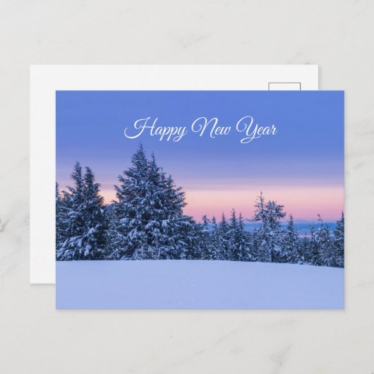 Nieuwjaar winterlandschap op zonsondergang briefkaart (Voorkant / Achterkant)