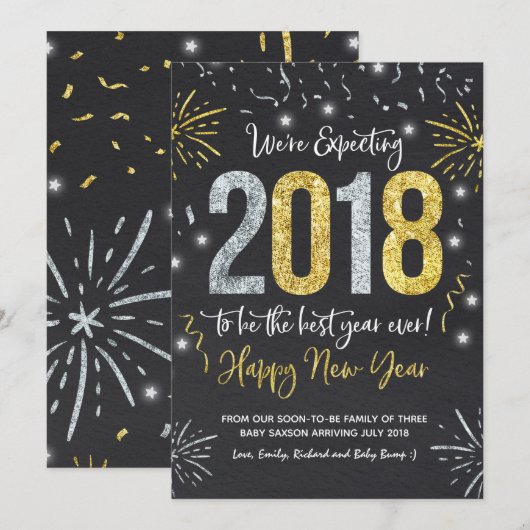 Nieuwjaar zwangerschap aankondiging nieuwjaar 2018 (Voorkant / Achterkant)