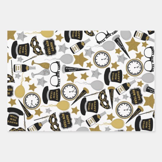 Nieuwjaar zwart en goud set van 3 inpakpapier vel (Voorkant 3)