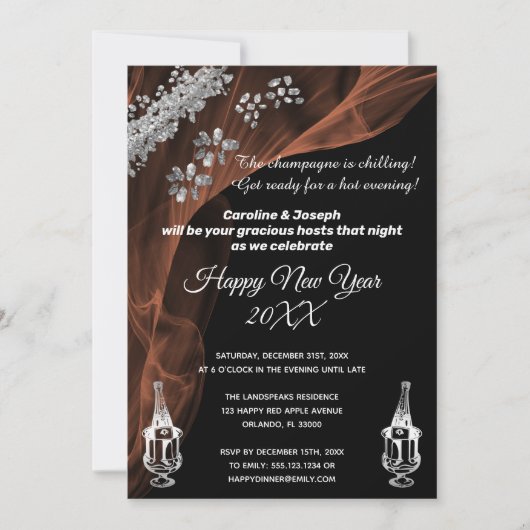 Nieuwjaar zwart en zilveren champagne kaart (Voorkant)